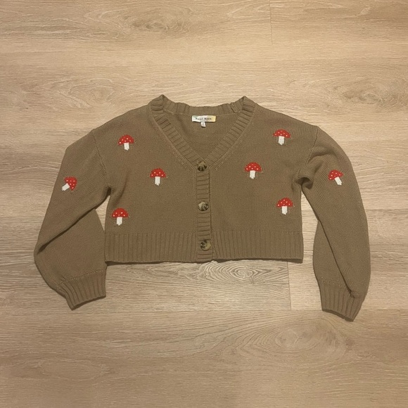 Hazel Moon Mushroom Cardigan Brown Cropped Knit Cottagecore Naturecore Sz Small - Picture 2 of 8